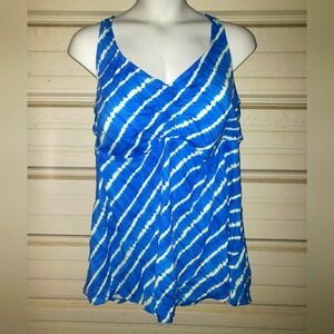 Plus Size 30 5x Womens Blue Swimsuit Tankini Top Swim